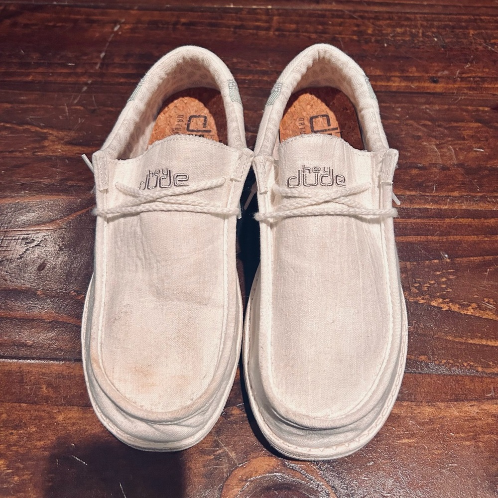 Hey Dude Men's Wally Linen Loafers, Natural White, Size 9